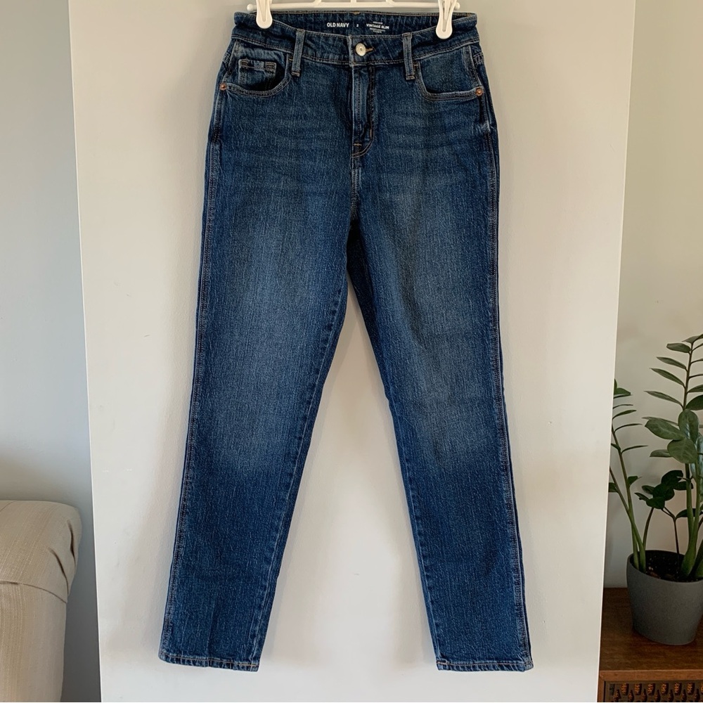 Old Navy Blue Jeans Vintage Slim Denim High Rise Straight Leg Womens Size 2